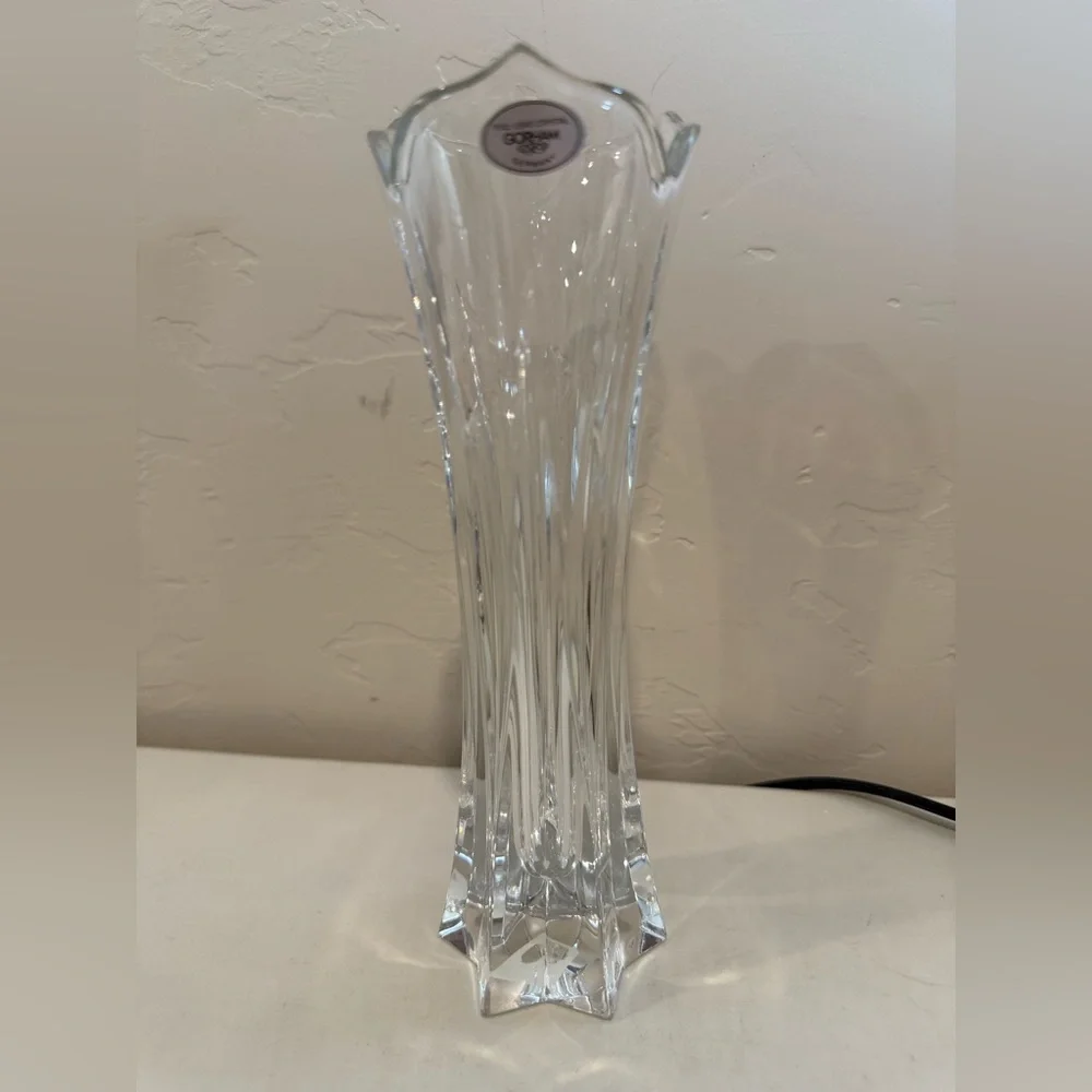 Vintage Gorham Crystal Vase Lotus Flower Full Lead Crystal W Germany 8.5” Estate